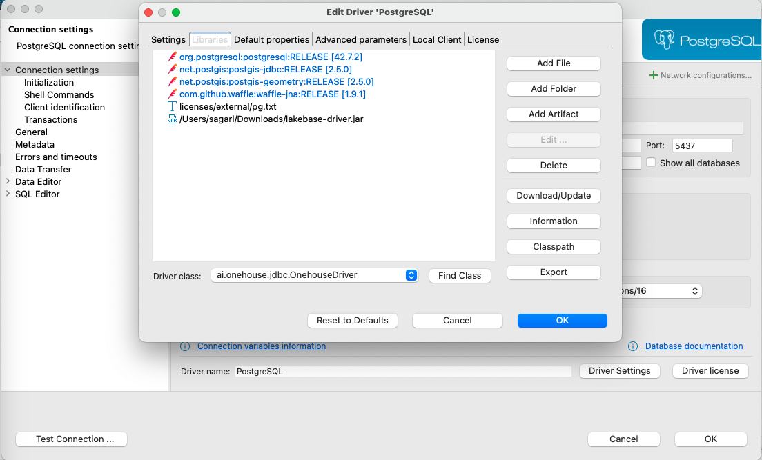 DBeaver - Add Onehouse JDBC driver class