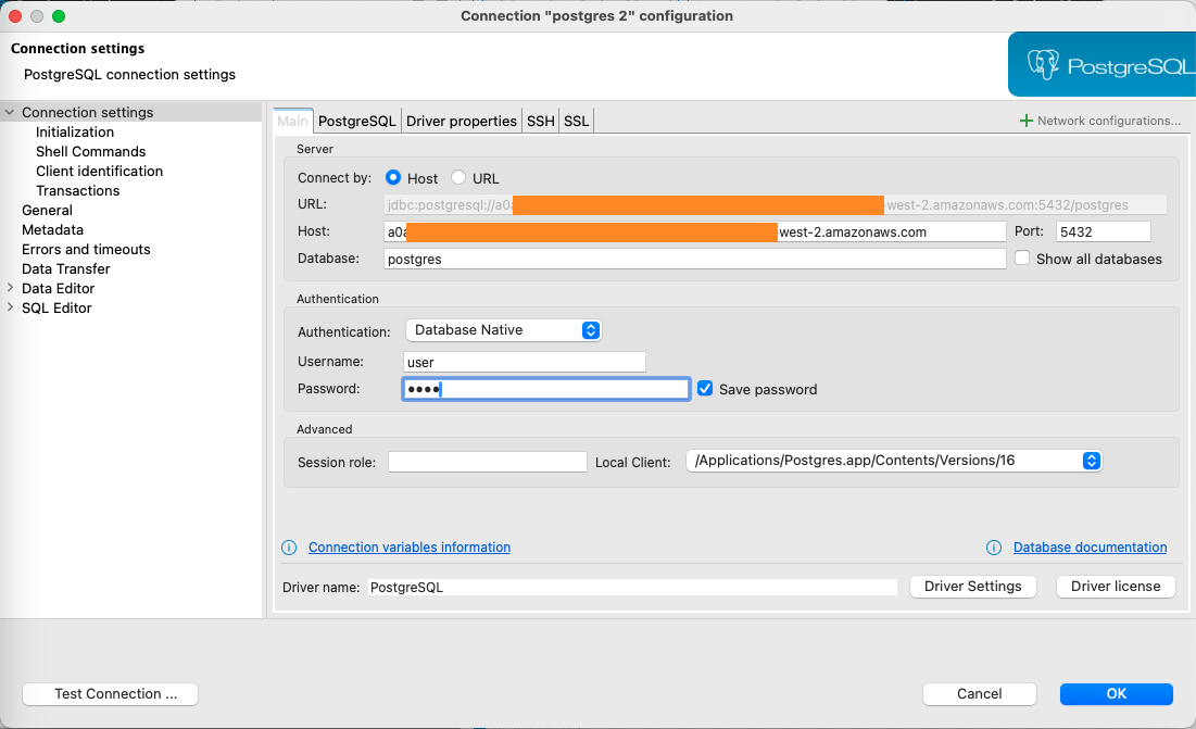 DBeaver - Connection settings