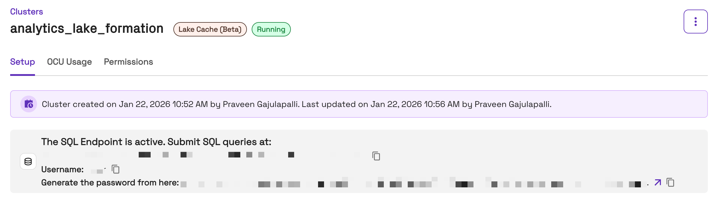 LakeCache connection detail with Lake Formation
