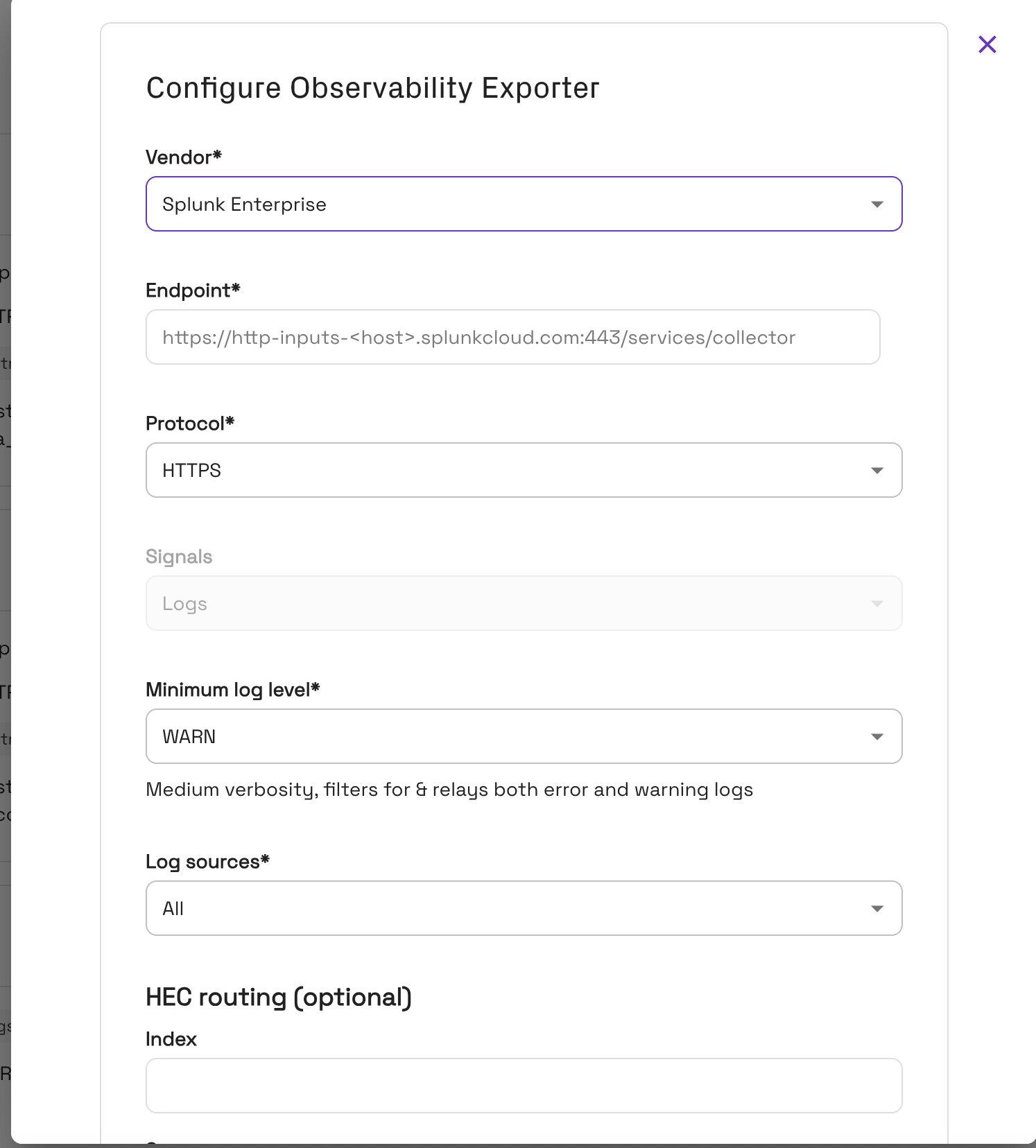 Configuring a Splunk Enterprise exporter